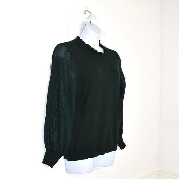 Adrianna Papell Mock Neck Sweater Sz XL Sheer Sleeves Lace Whimsigoth Victorian - Picture 5 of 16
